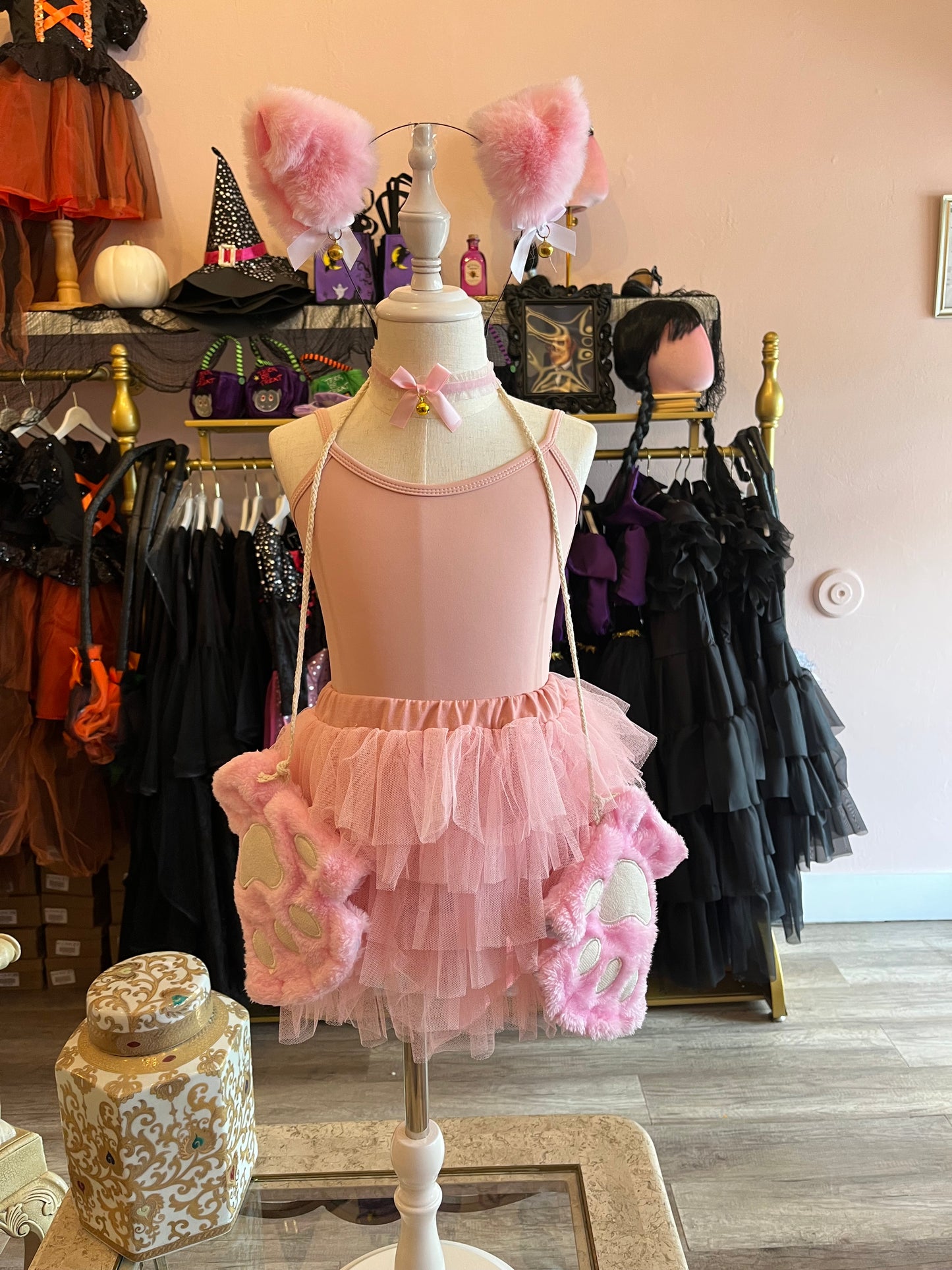 Pink Kitty Costume Set for Girls – Headband, Tail, Gloves, Tutu & Leotard