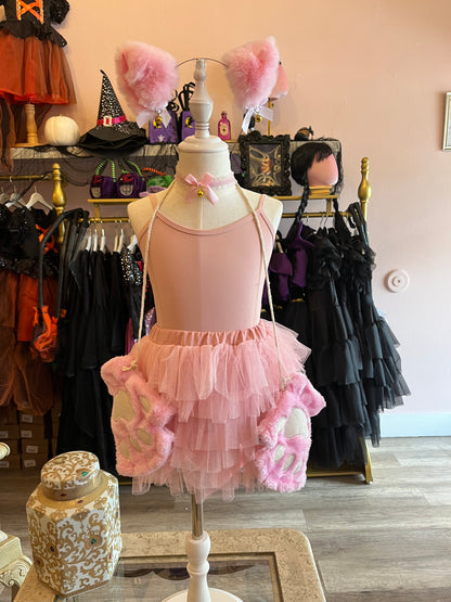 Pink Kitty Costume Set for Girls – Headband, Tail, Gloves, Tutu & Leotard