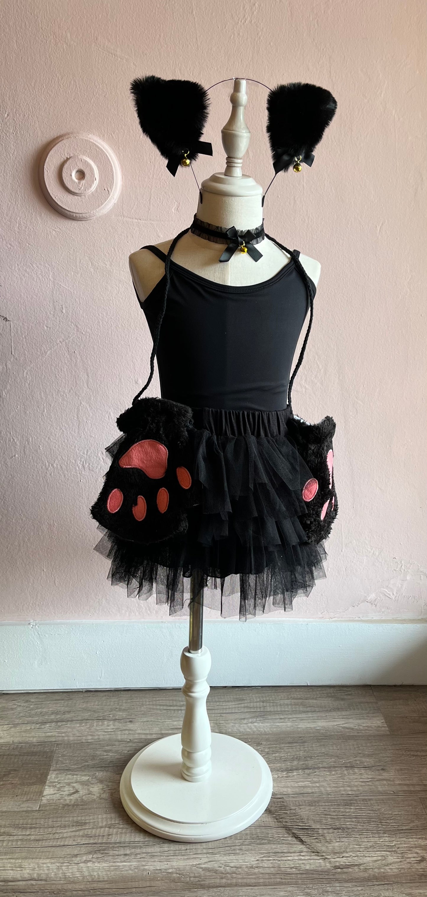 Pink Kitty Costume Set for Girls – Headband, Tail, Gloves, Tutu & Leotard