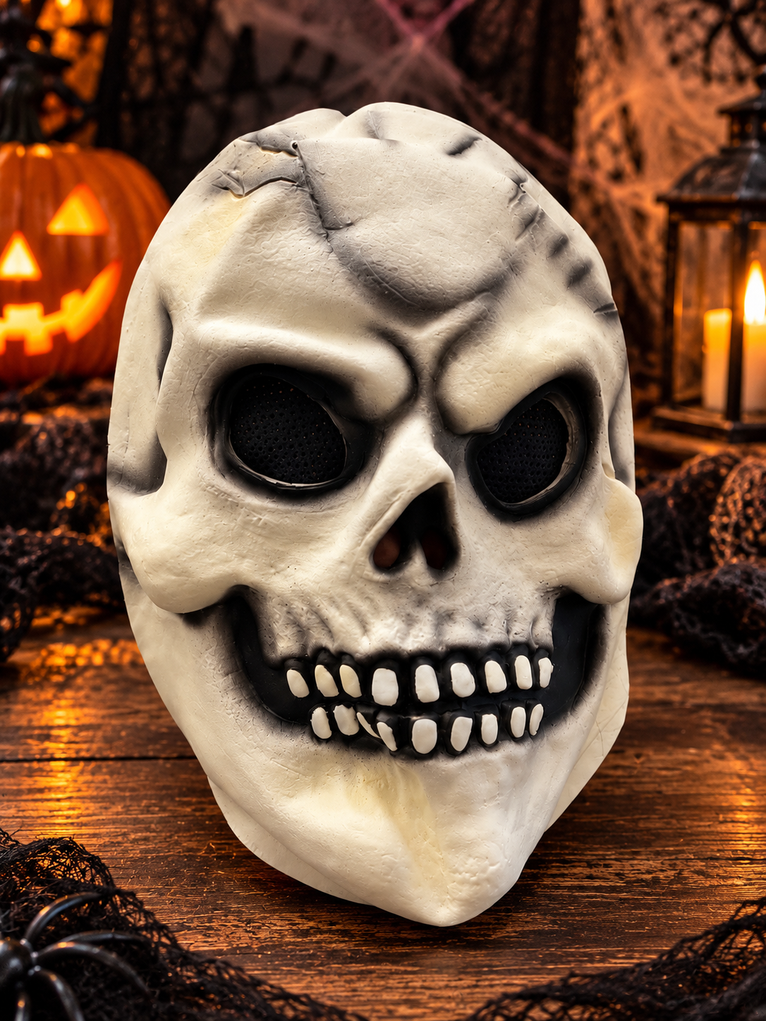 Glow-in-the-Dark Grim Reaper Costume with Latex Mask and Scythe