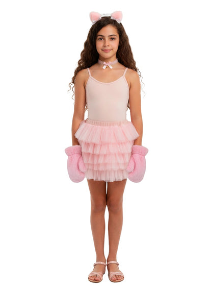 Pink Kitty Costume Set for Girls – Headband, Tail, Gloves, Tutu & Leotard