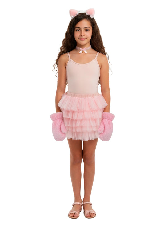 Pink Kitty Costume Set for Girls – Headband, Tail, Gloves, Tutu & Leotard
