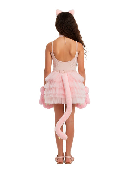 Pink Kitty Costume Set for Girls – Headband, Tail, Gloves, Tutu & Leotard