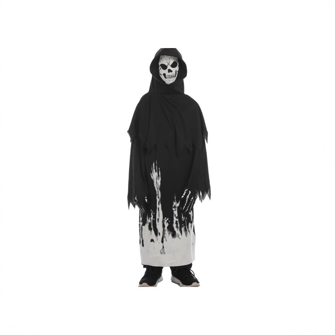 Glow-in-the-Dark Grim Reaper Costume with Latex Mask and Scythe