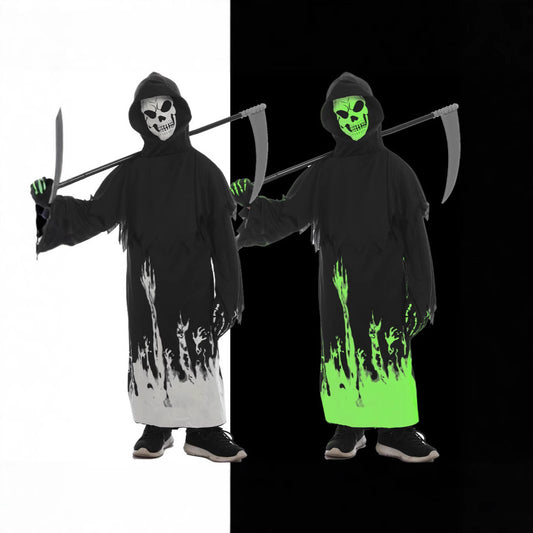Glow-in-the-Dark Grim Reaper Costume with Latex Mask and Scythe