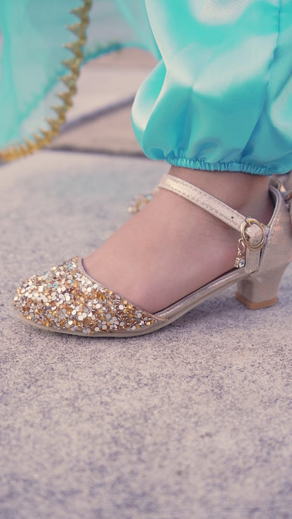 Gold Princess Shoes With Glitter And Stones