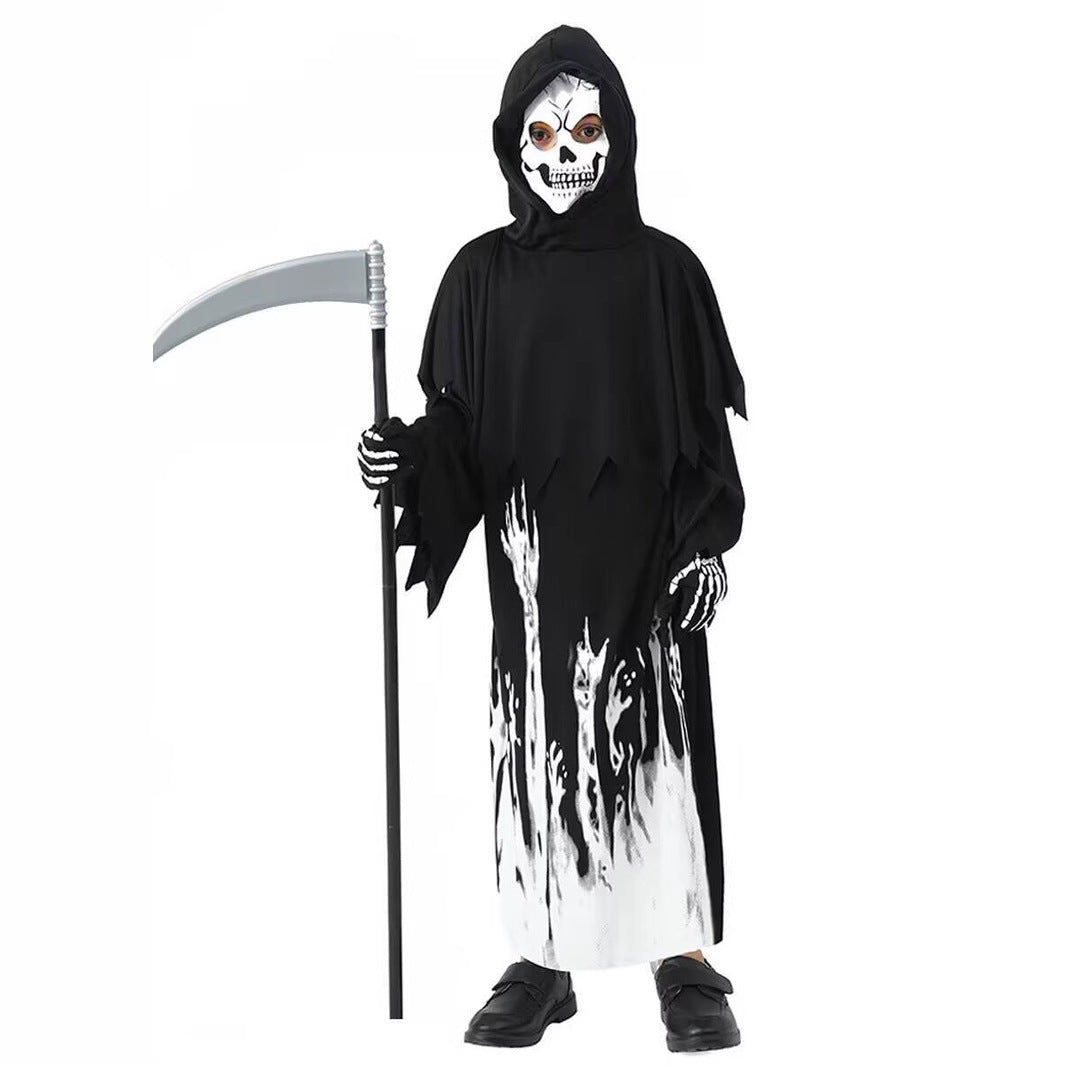 Glow-in-the-Dark Grim Reaper Costume with Latex Mask and Scythe